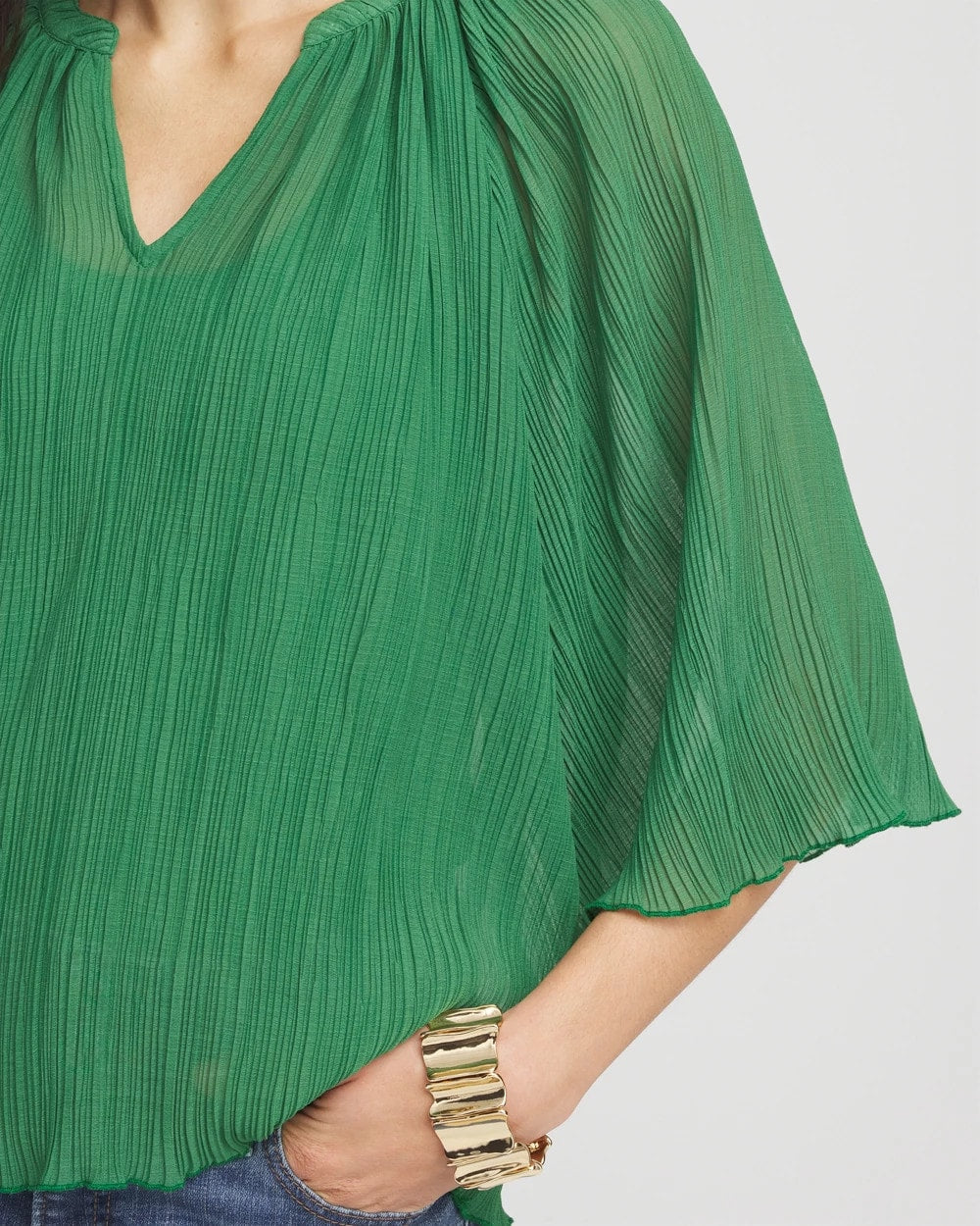 Textured Pleated Chiffon Blouse Jardin Green - Chico's