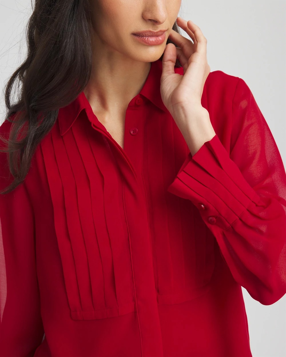 Pintuck Georgette Tunic Carmine Red - Chico's
