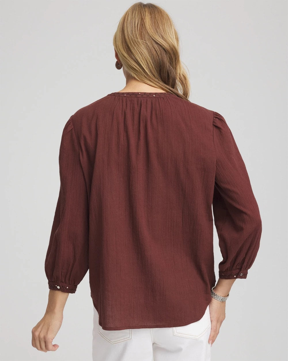 Embroidered Crinkle-Cotton Blouse Cacao - Chico's