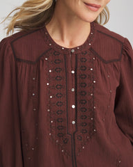 Embroidered Crinkle-Cotton Blouse Cacao - Chico's