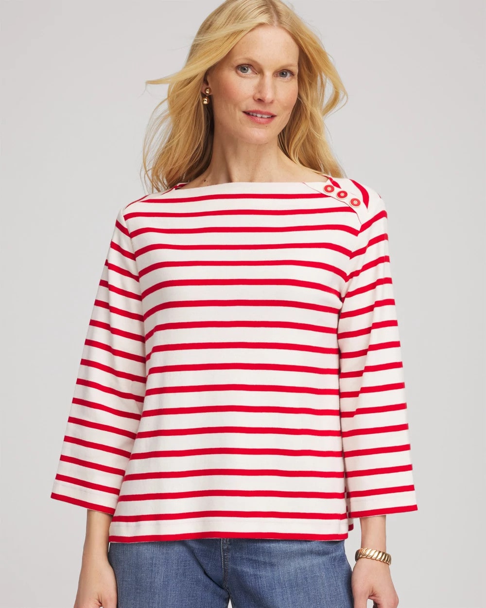Bateau Neck Stripe Top Love Letter Red - Chico's
