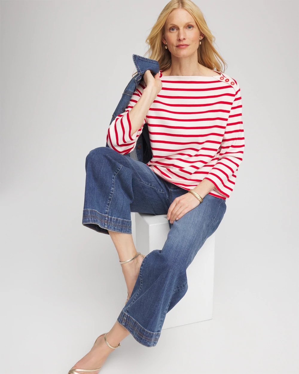 Bateau Neck Stripe Top Love Letter Red - Chico's