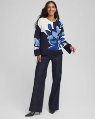 Floral Intarsia Crewneck Pullover Tidal Blue - Chico's