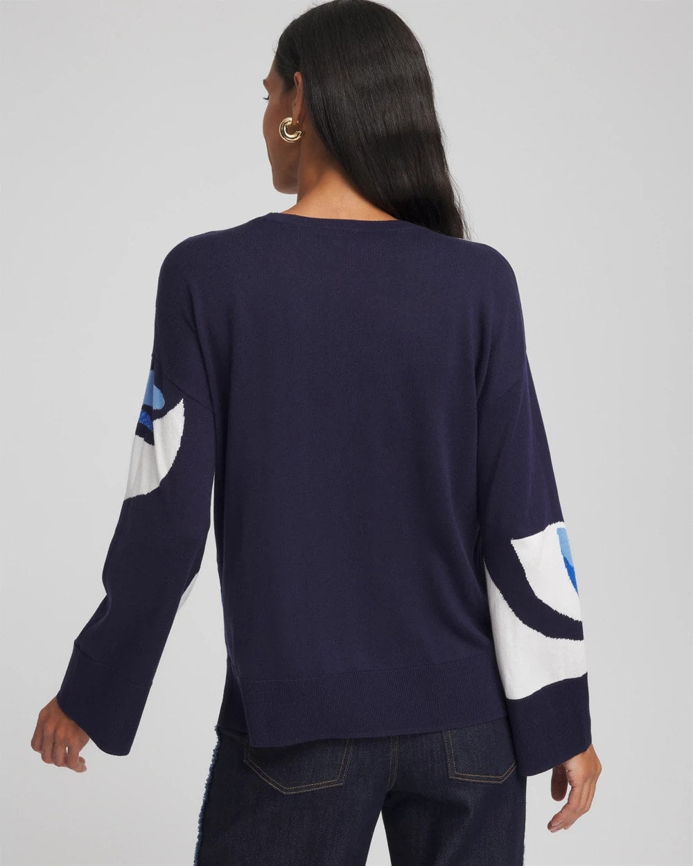 Floral Intarsia Crewneck Pullover Tidal Blue - Chico's