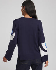 Floral Intarsia Crewneck Pullover Tidal Blue - Chico's