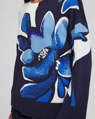 Floral Intarsia Crewneck Pullover Tidal Blue - Chico's