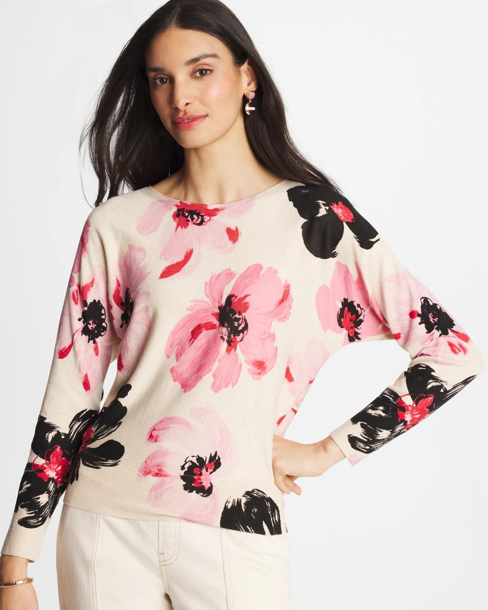 Printed Bateau Dolman Pullover Sweet Blossom - Chico's