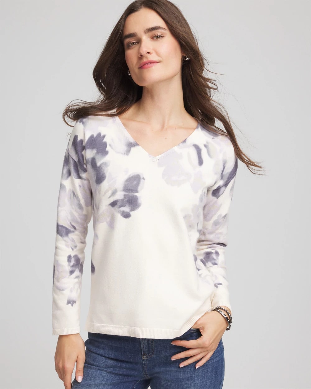 Printed V-Neck Sweater Multi - Chico's