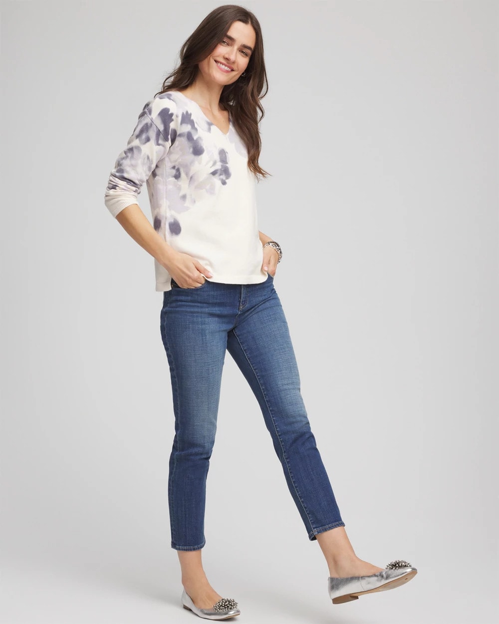 Printed V-Neck Sweater Multi - Chico's