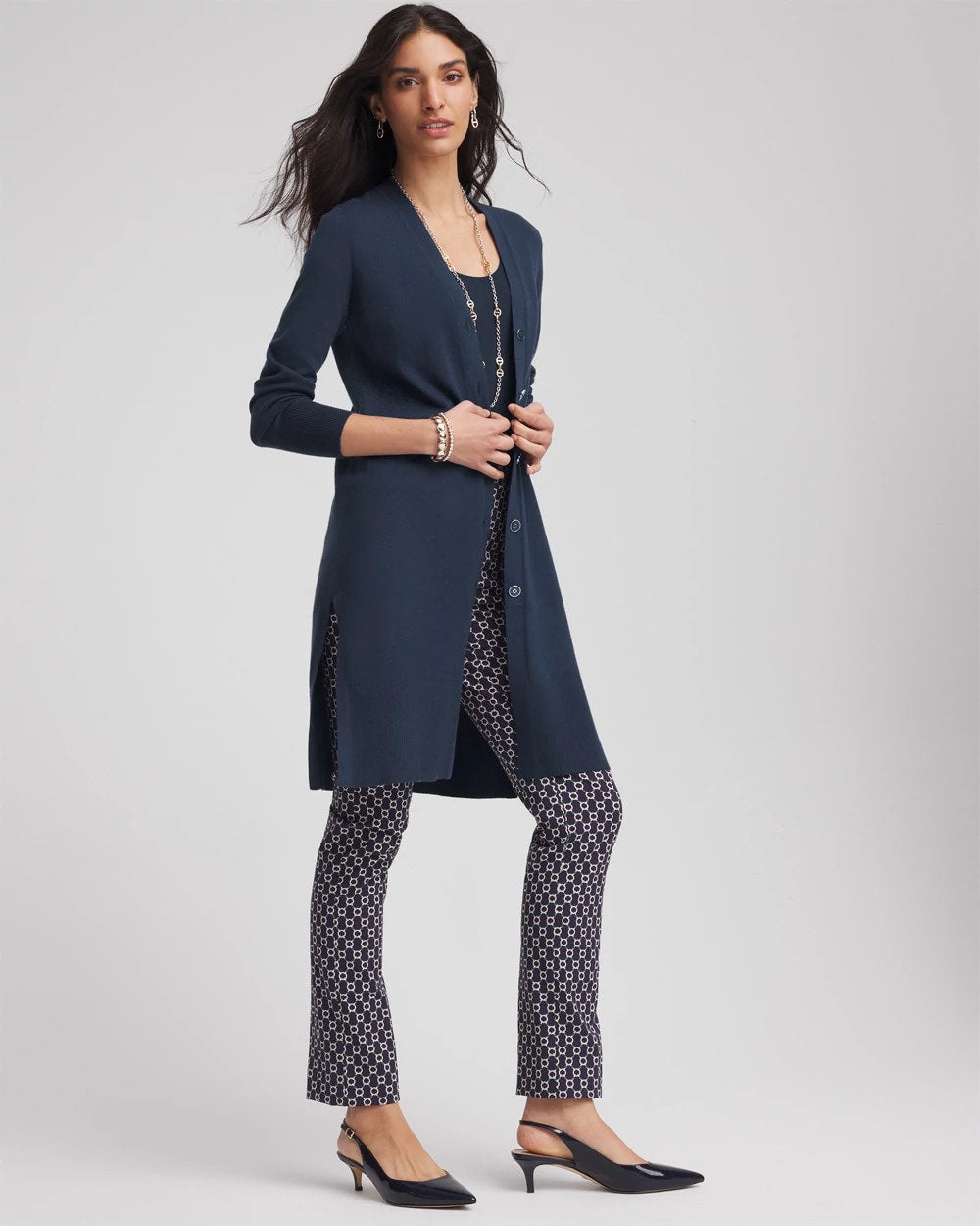 Novelty Duster Button Cardigan Passport Blue - Chico's