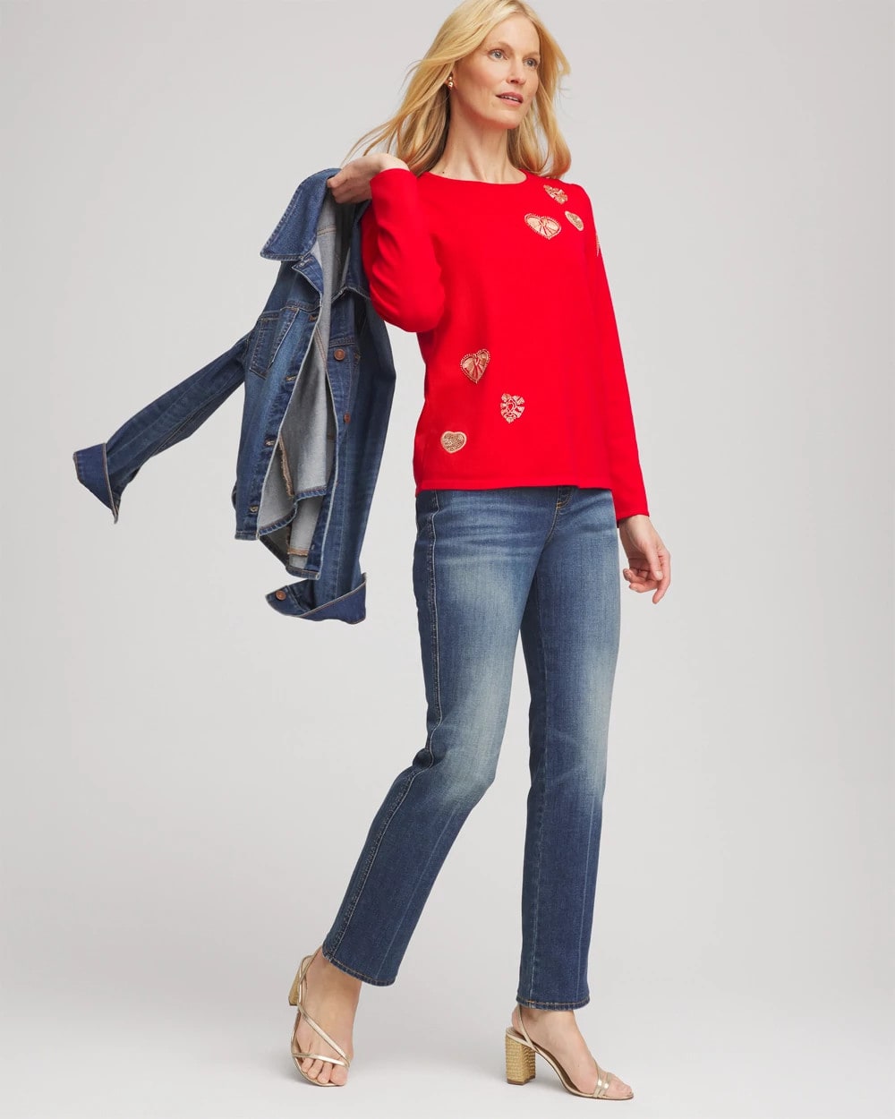 V-Day Embroidered Heart Pullover Love Letter Red - Chico's