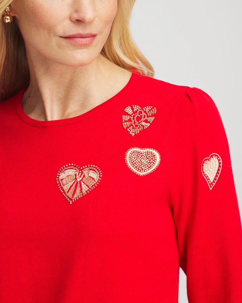 V-Day Embroidered Heart Pullover Love Letter Red - Chico's