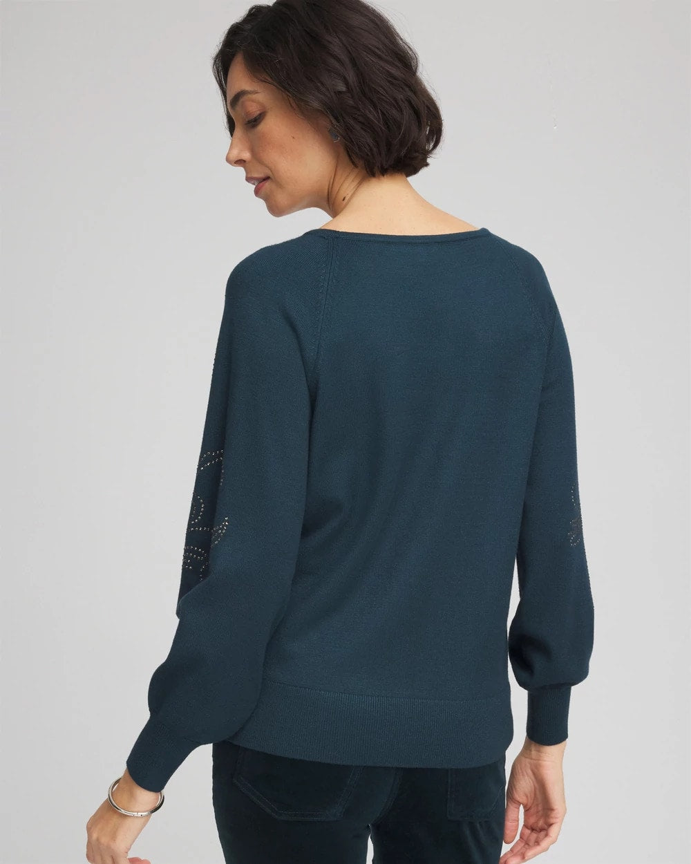 Heatset Embroidered Pullover Teal Shadow - Chico's