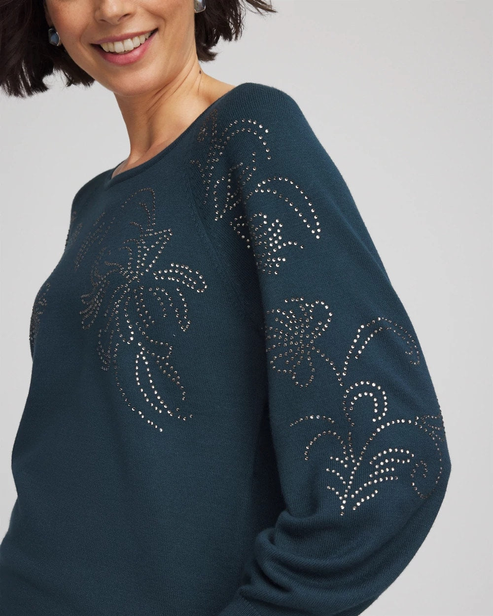 Heatset Embroidered Pullover Teal Shadow - Chico's