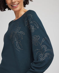 Heatset Embroidered Pullover Teal Shadow - Chico's