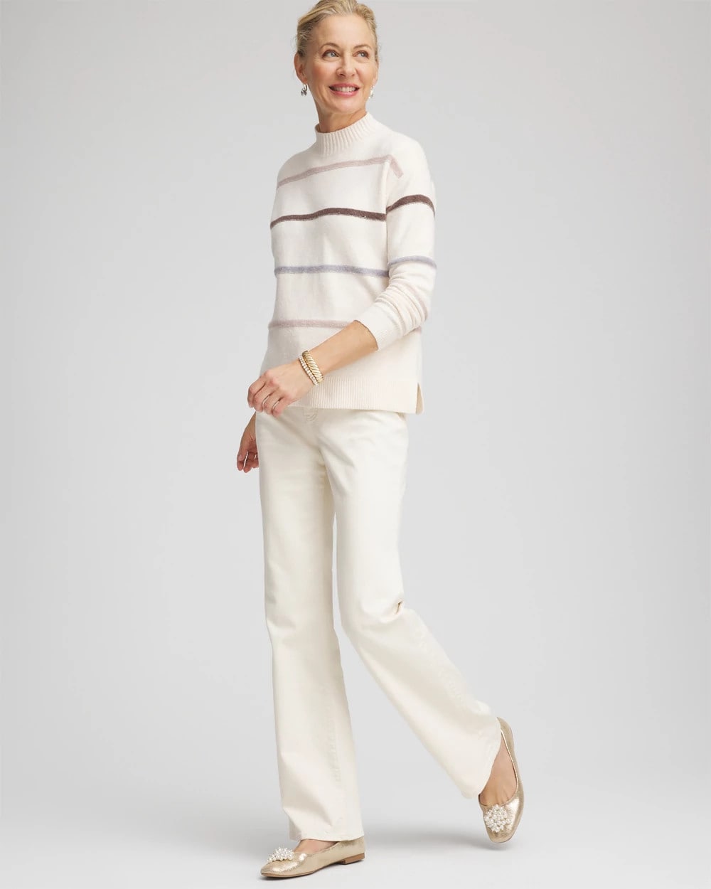 Sequined Stripe Pullover Sweater English Cream - Chico's