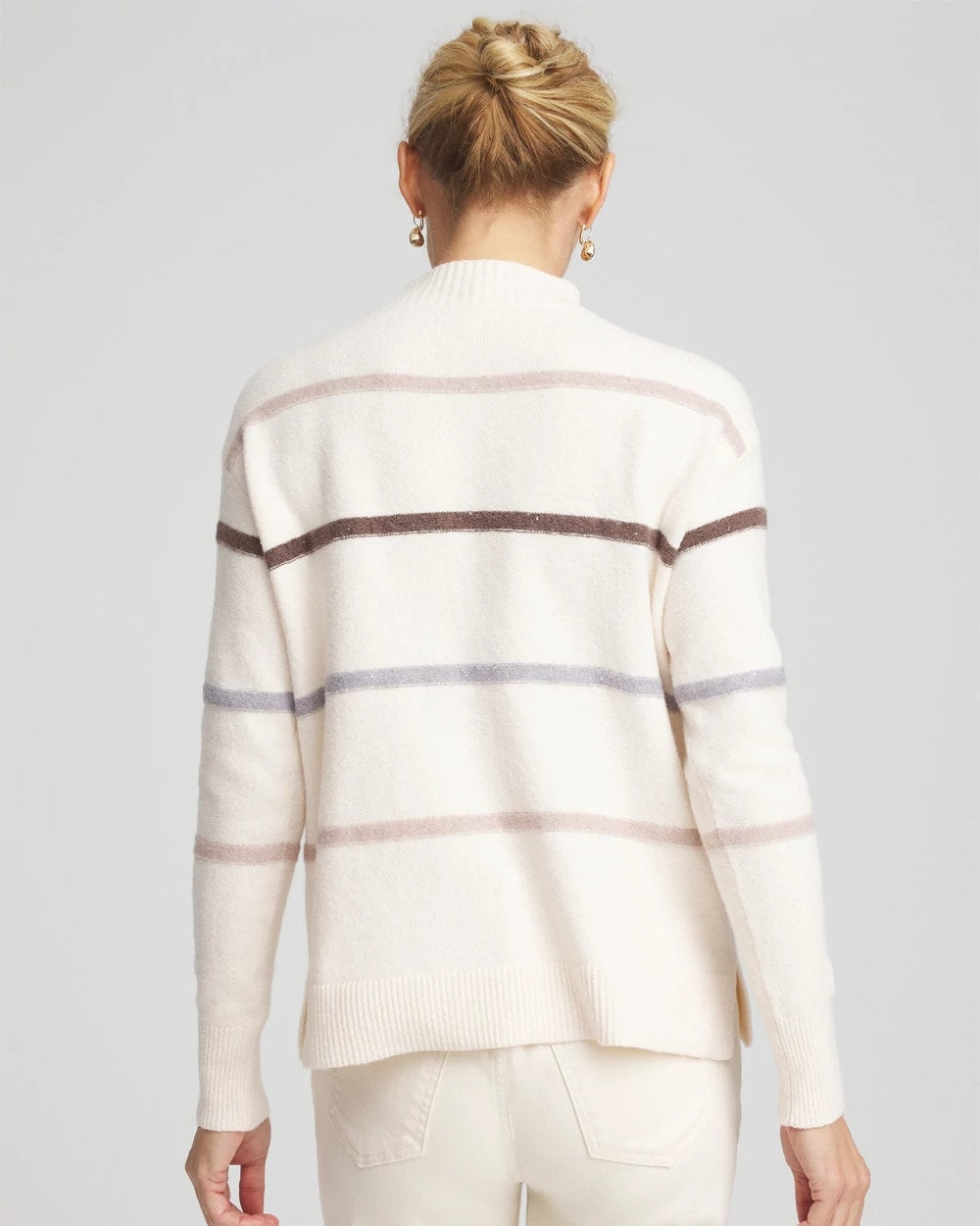 Sequined Stripe Pullover Sweater English Cream - Chico's