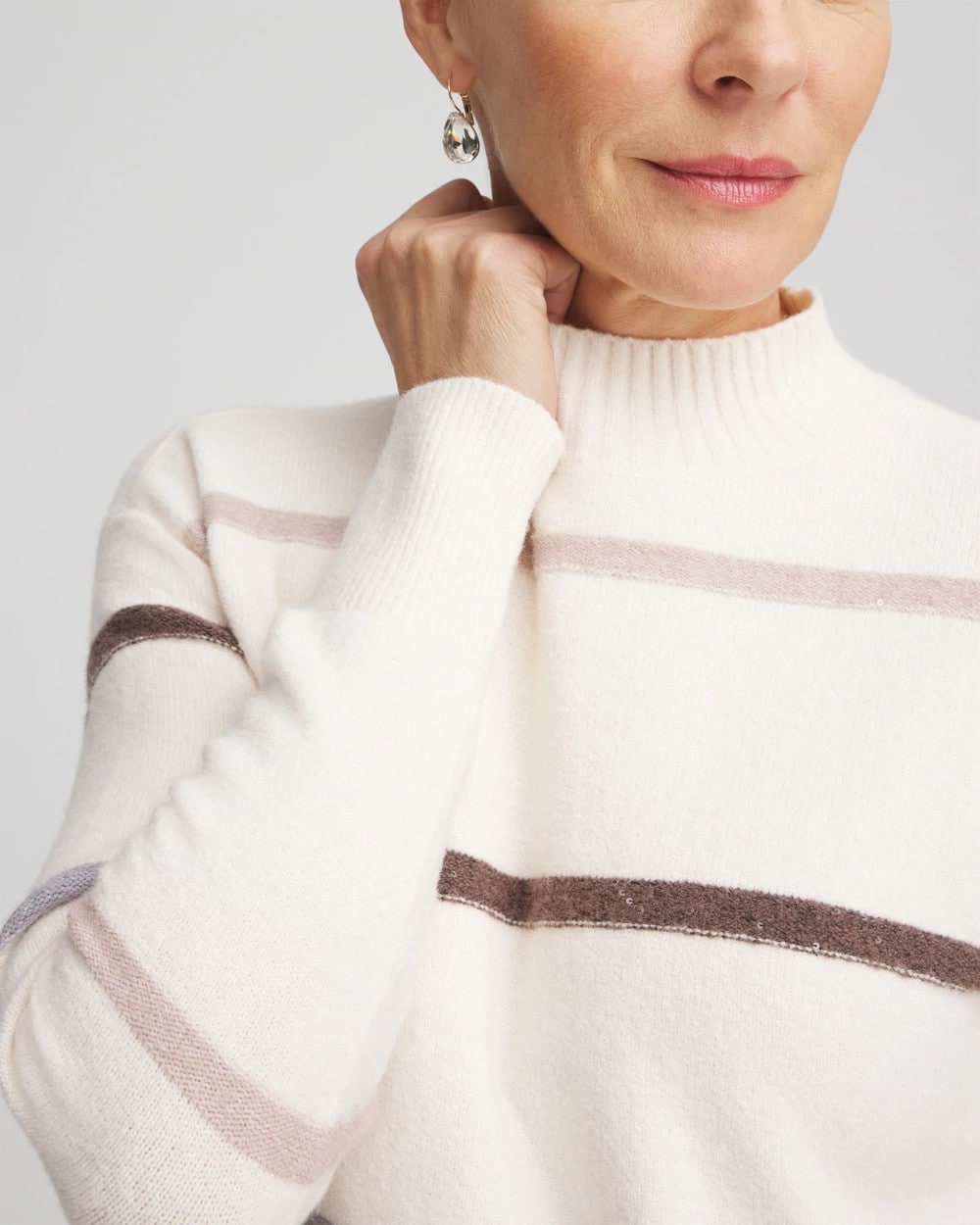 Sequined Stripe Pullover Sweater English Cream - Chico's