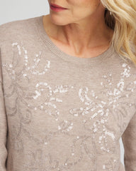 Floral Sequined Pullover Smokey Taupe - Chico's