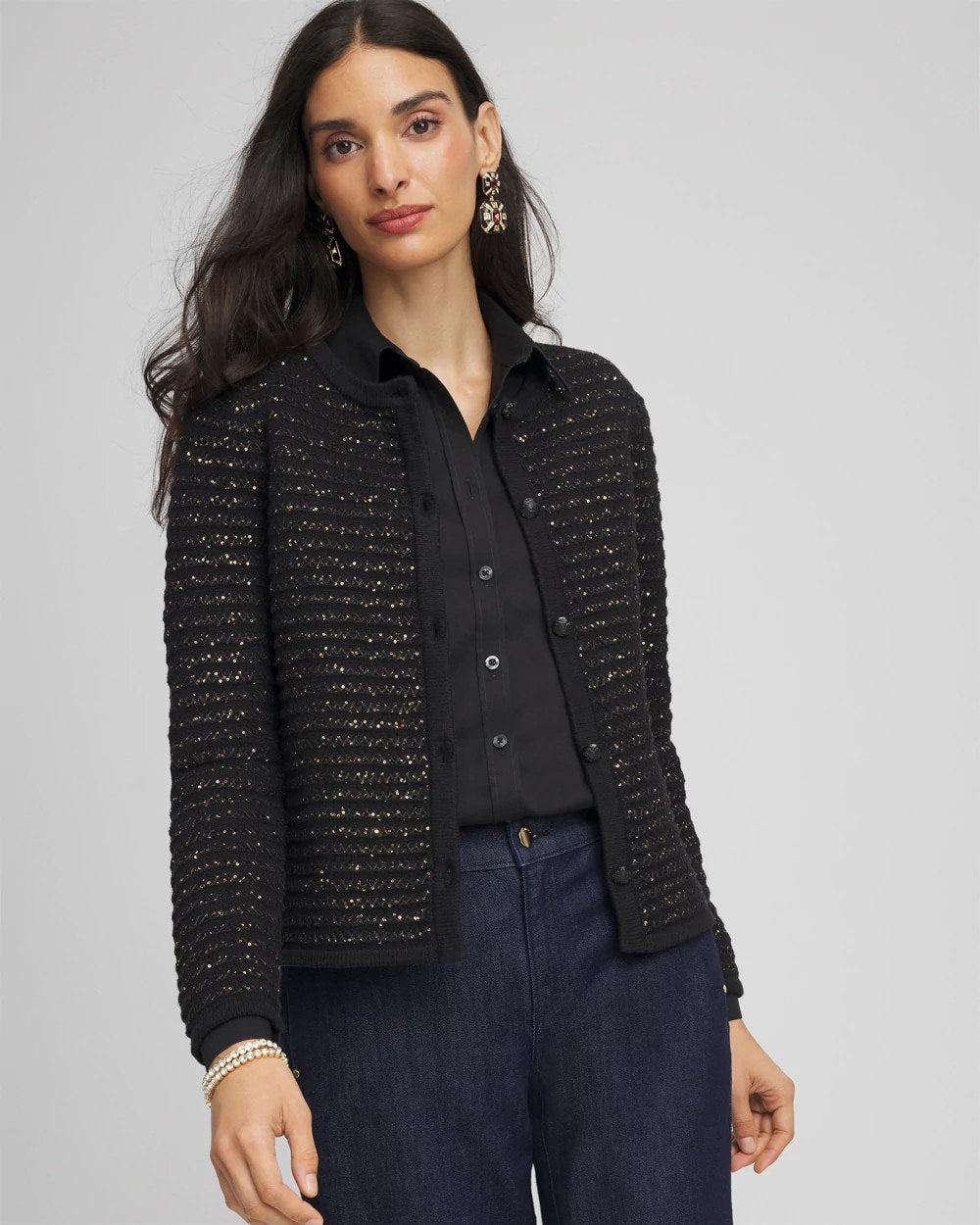 Shine Cropped Cardigan Black - Chico's