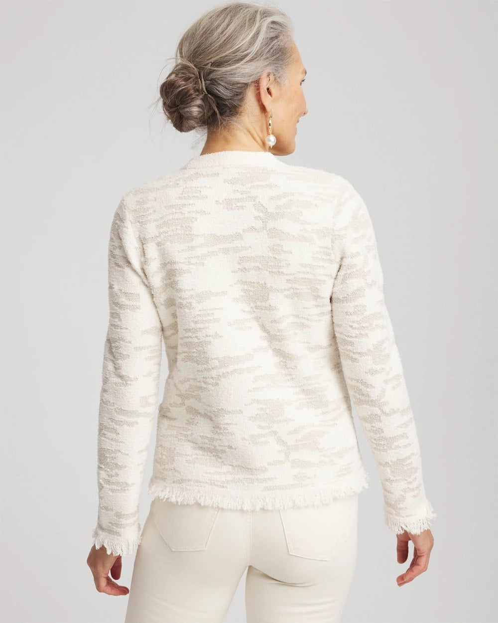 Fringe Textured V-Neck Cardigan English Cream - Chico's