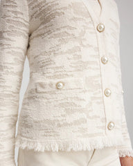 Fringe Textured V-Neck Cardigan English Cream - Chico's