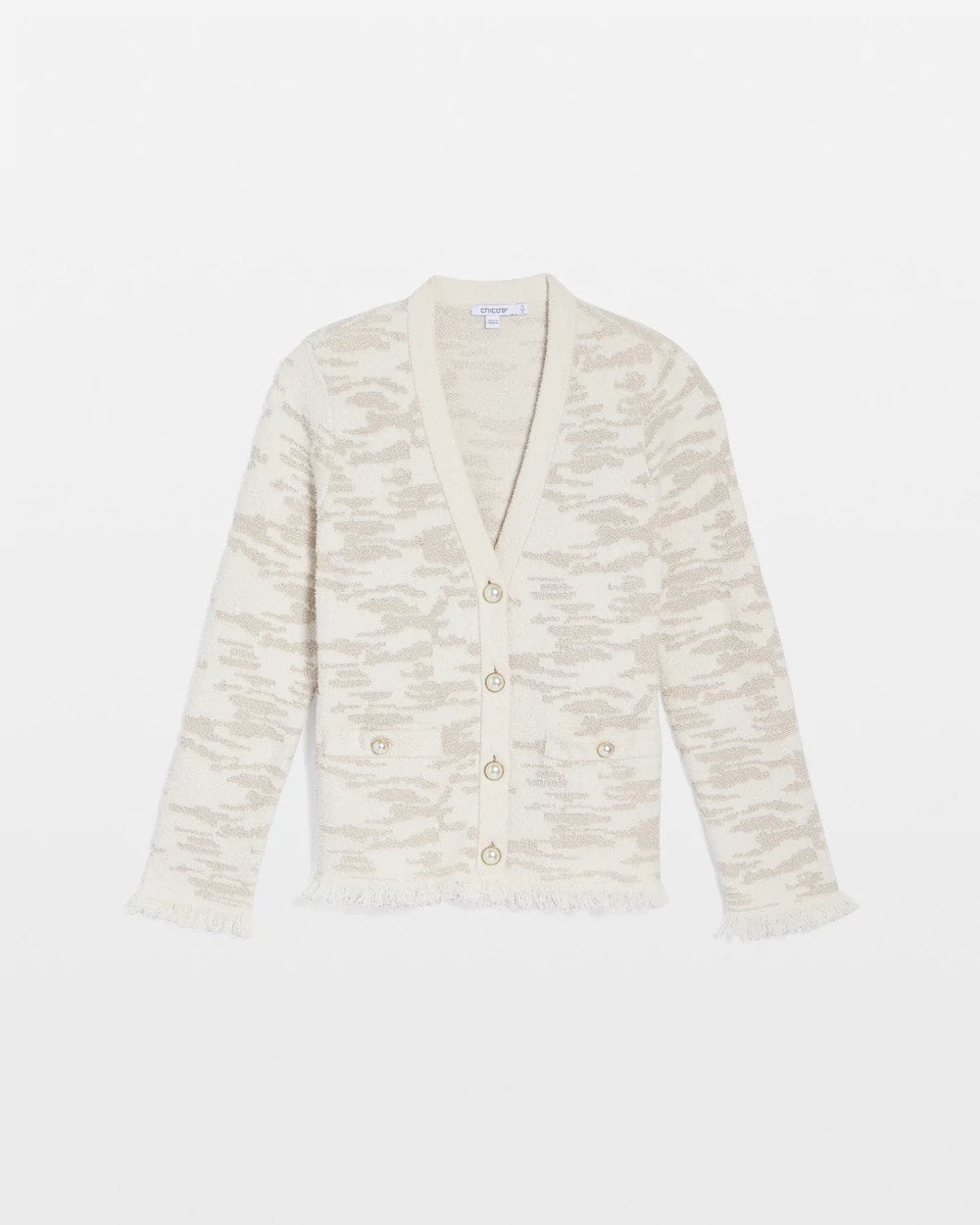 Fringe Textured V-Neck Cardigan English Cream - Chico's