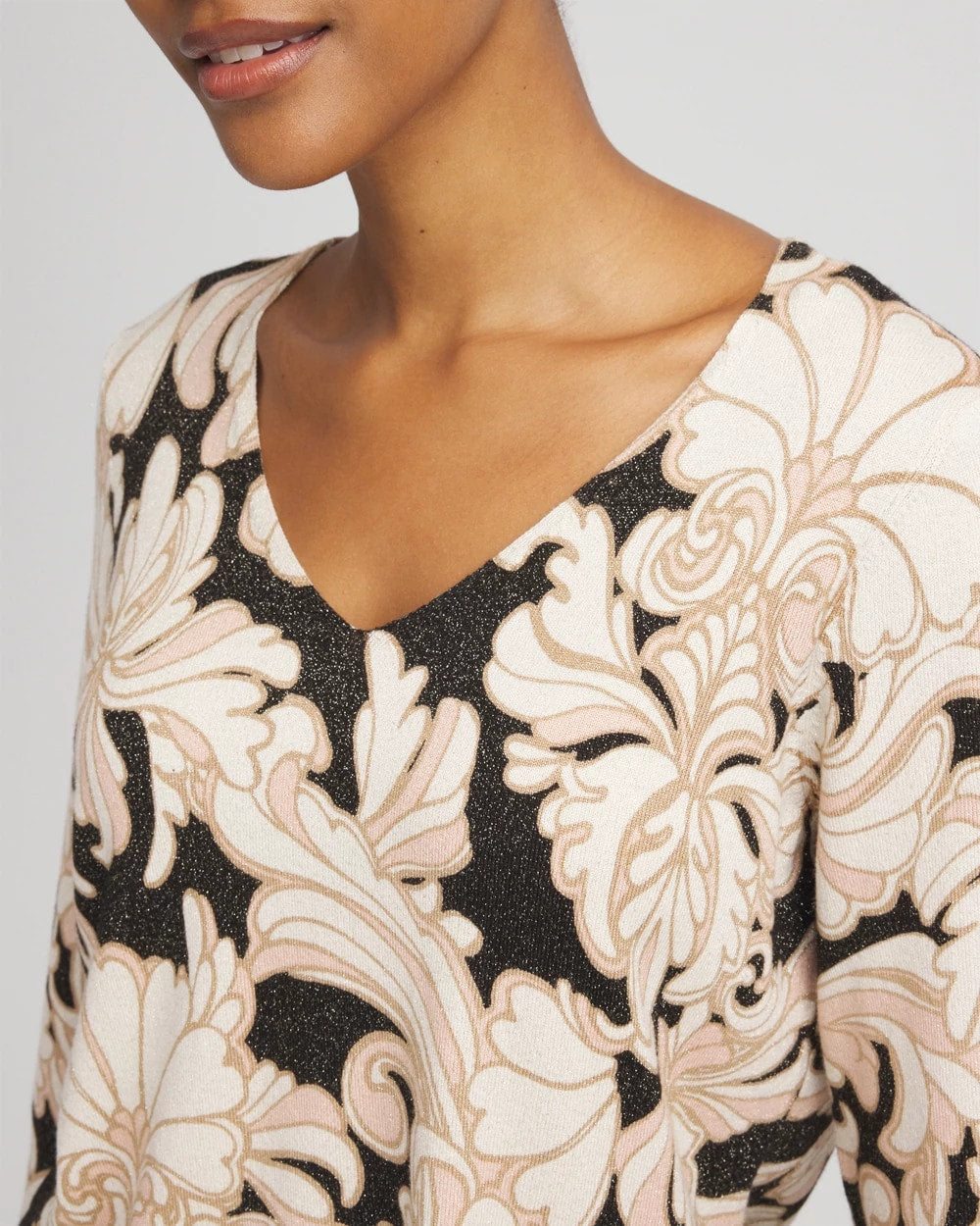 Ella Metallic V-Neck Sweater Purple Royale - Chico's
