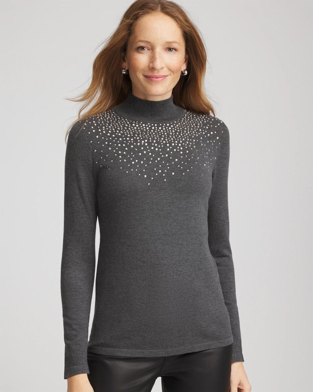 Ella Rhinestone Mockneck Sweater Graphite Gray - Chico's