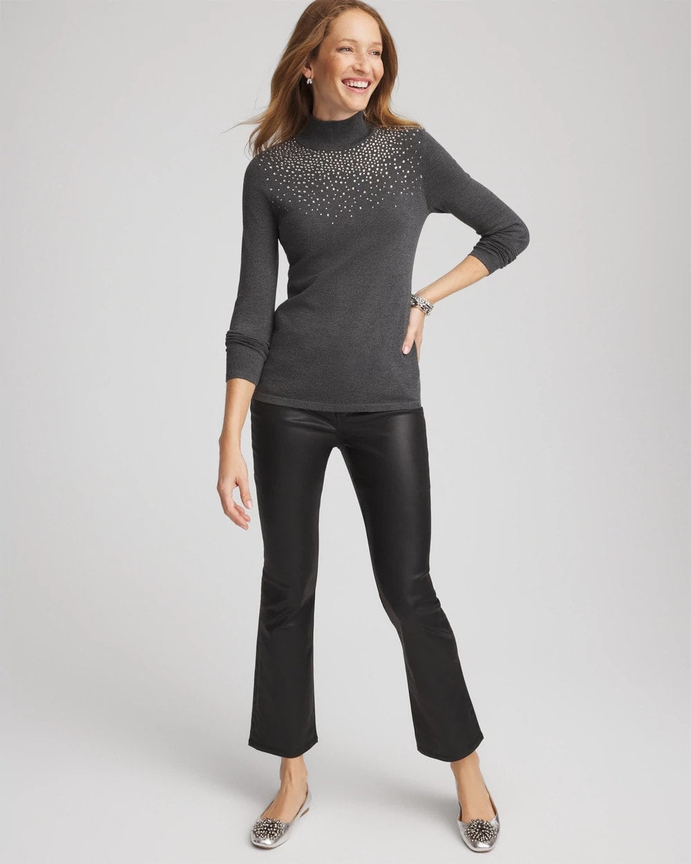 Ella Rhinestone Mockneck Sweater Graphite Gray - Chico's