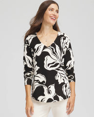 Ella Printed V-Neck Sweater Black - Chico's