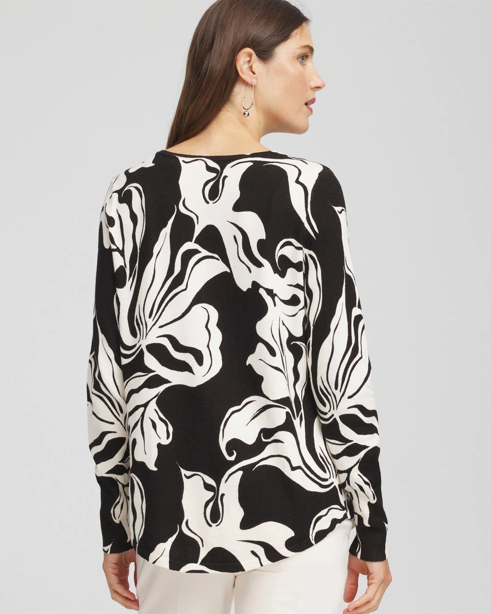 Ella Printed V-Neck Sweater Black - Chico's