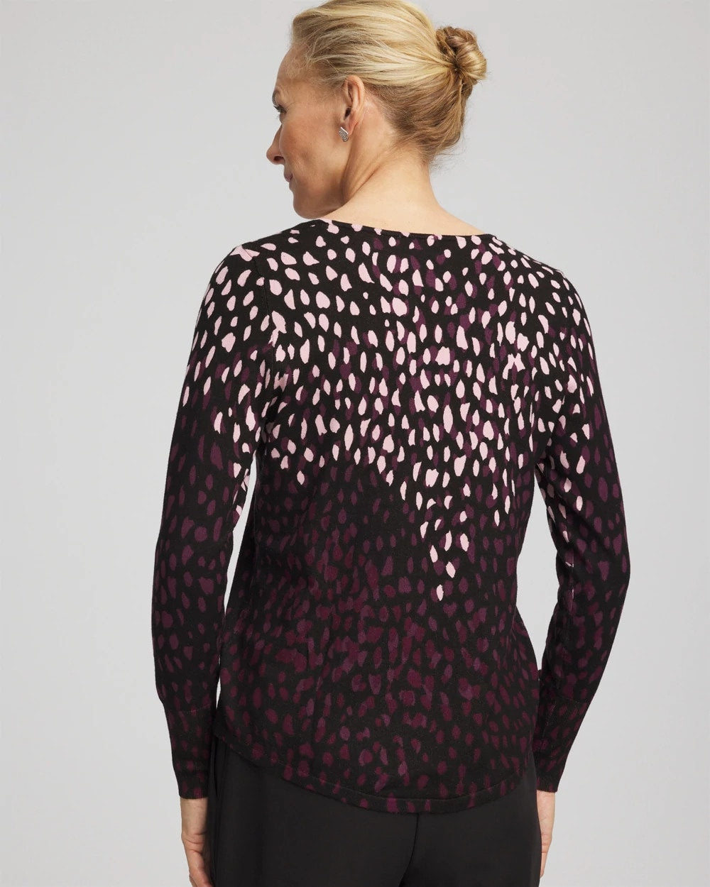 Ella Printed V-Neck Sweater Black - Chico's