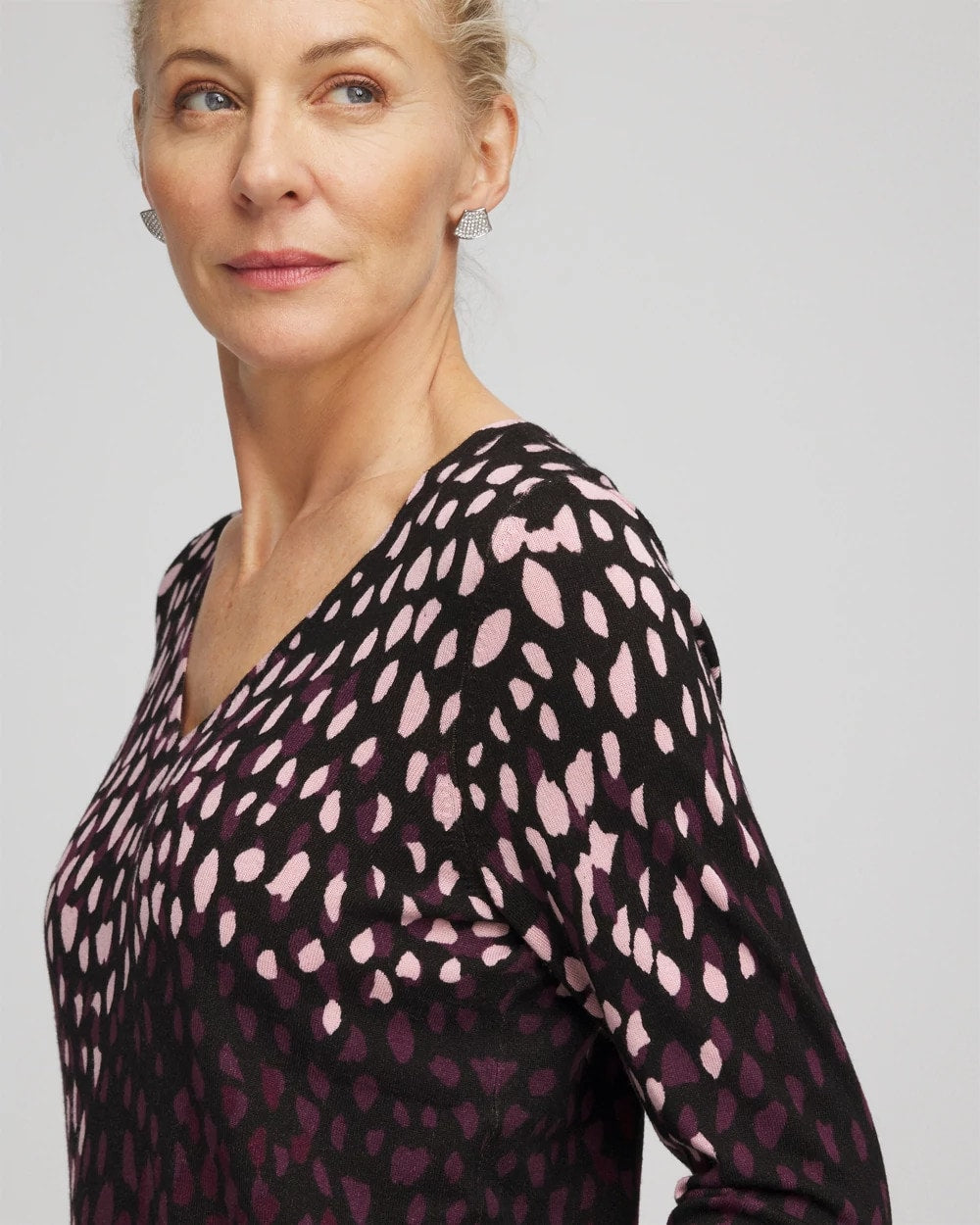 Ella Printed V-Neck Sweater Black - Chico's