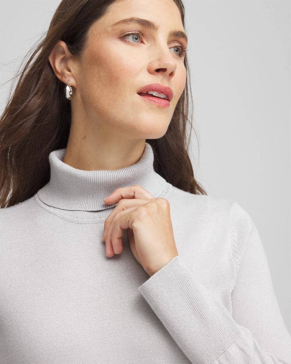 Metallic Turtleneck Pullover Sweaters Silver Glitter - Chico's