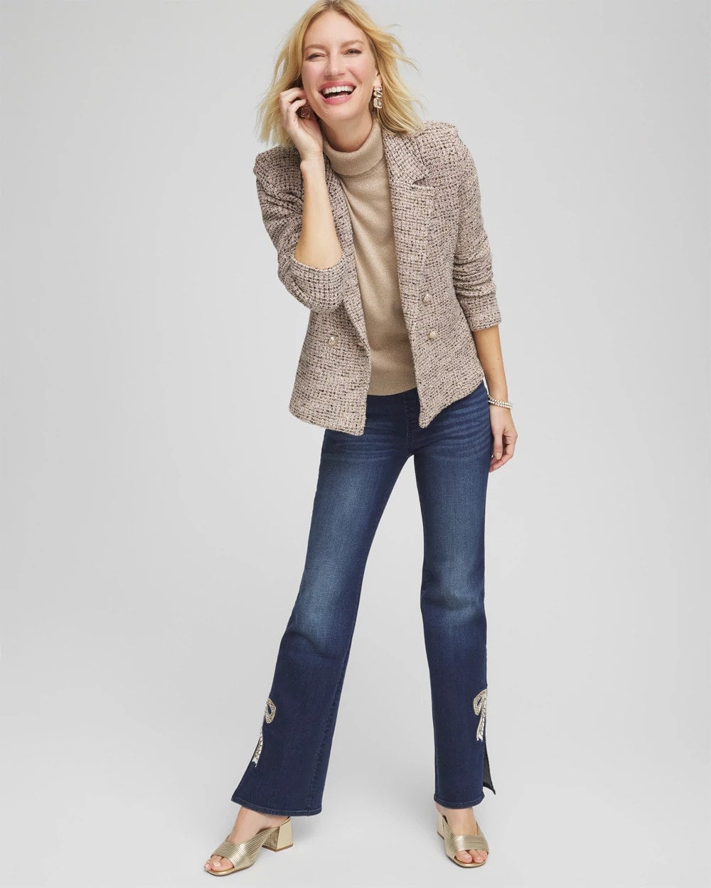 Double Breasted Tweed Blazer Smokey Taupe - Chico's