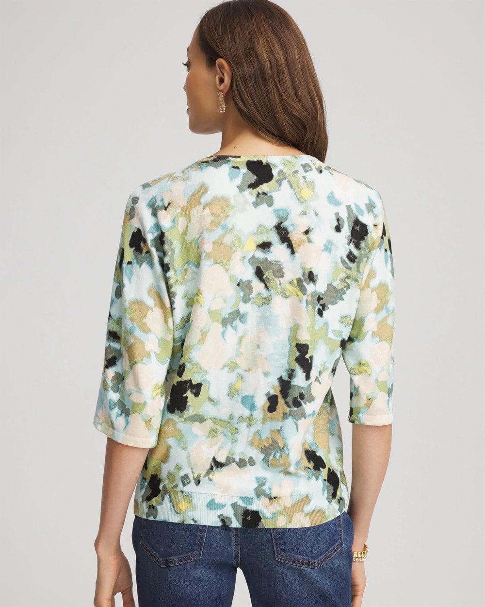 Printed Dolman V-Neck Pullover Sweater Blue Menthe - Chico's