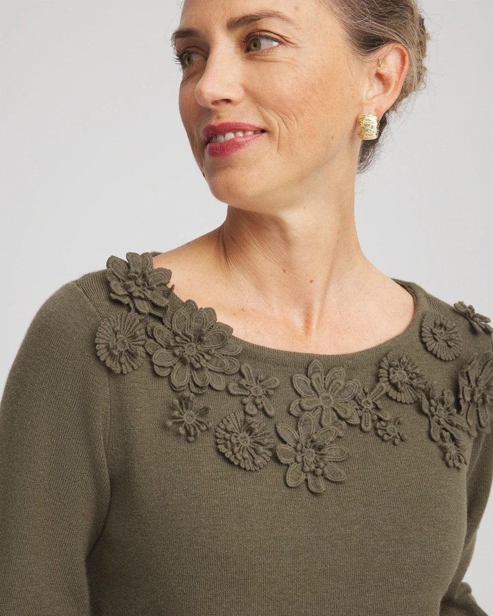 Appliqué Flared-Sleeve Sweater Nettle Leaf - Chico's