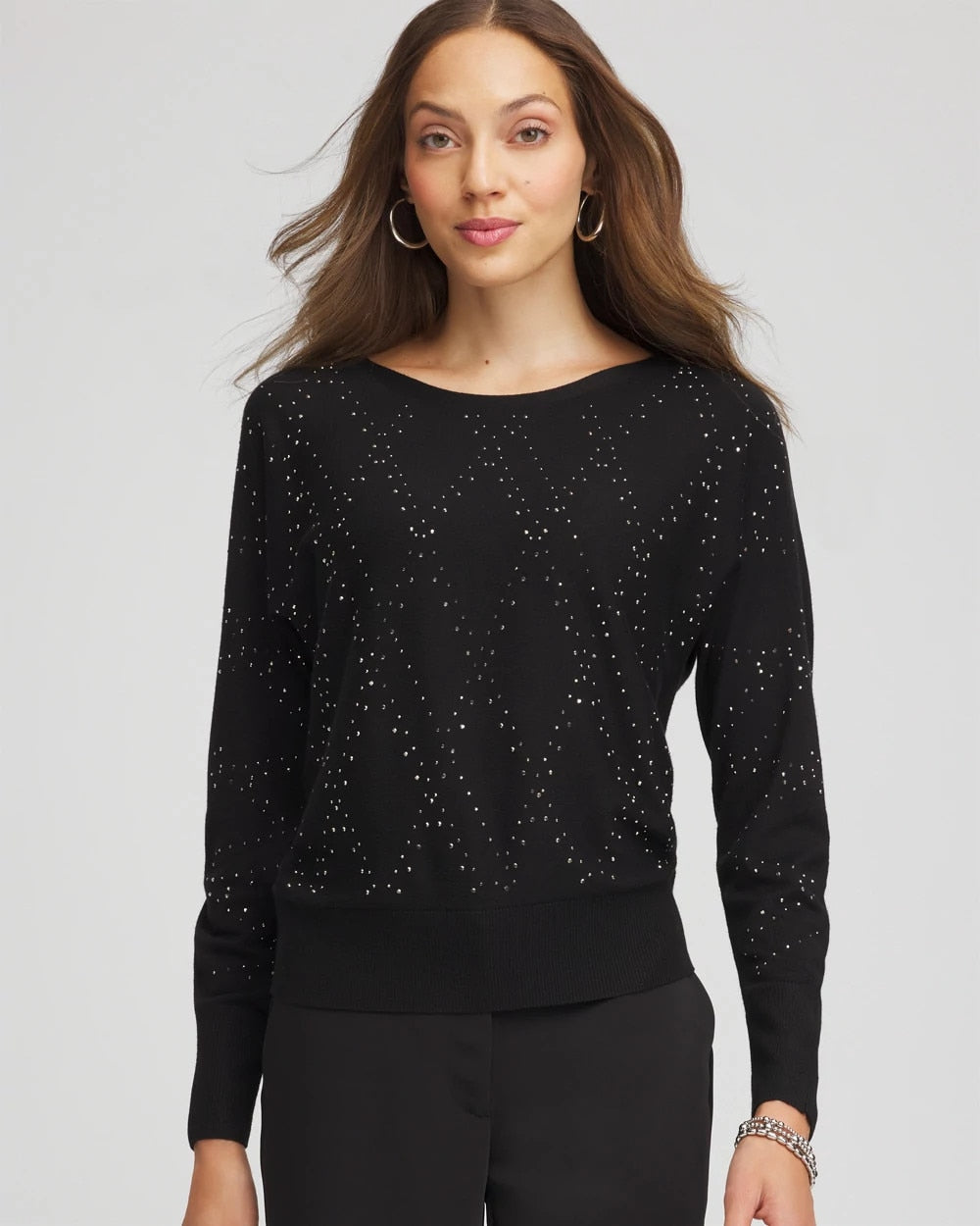 Ella Embellished Dolman Pullover Sweater Black - Chico's