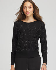 Ella Embellished Dolman Pullover Sweater Black - Chico's