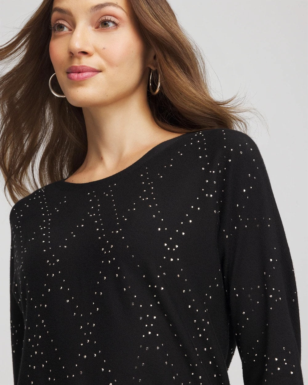 Ella Embellished Dolman Pullover Sweater Black - Chico's