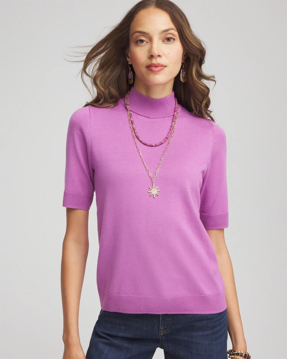 Ella Elbow Sleeve Mockneck Sweater Gooseberry - Chico's