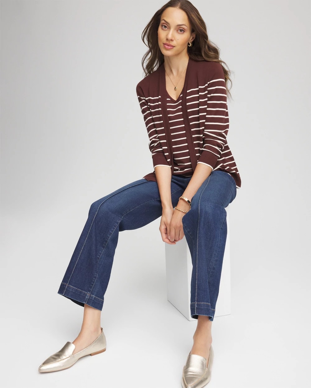 Ella Striped Long-Sleeve Cardigan Cacao - Chico's