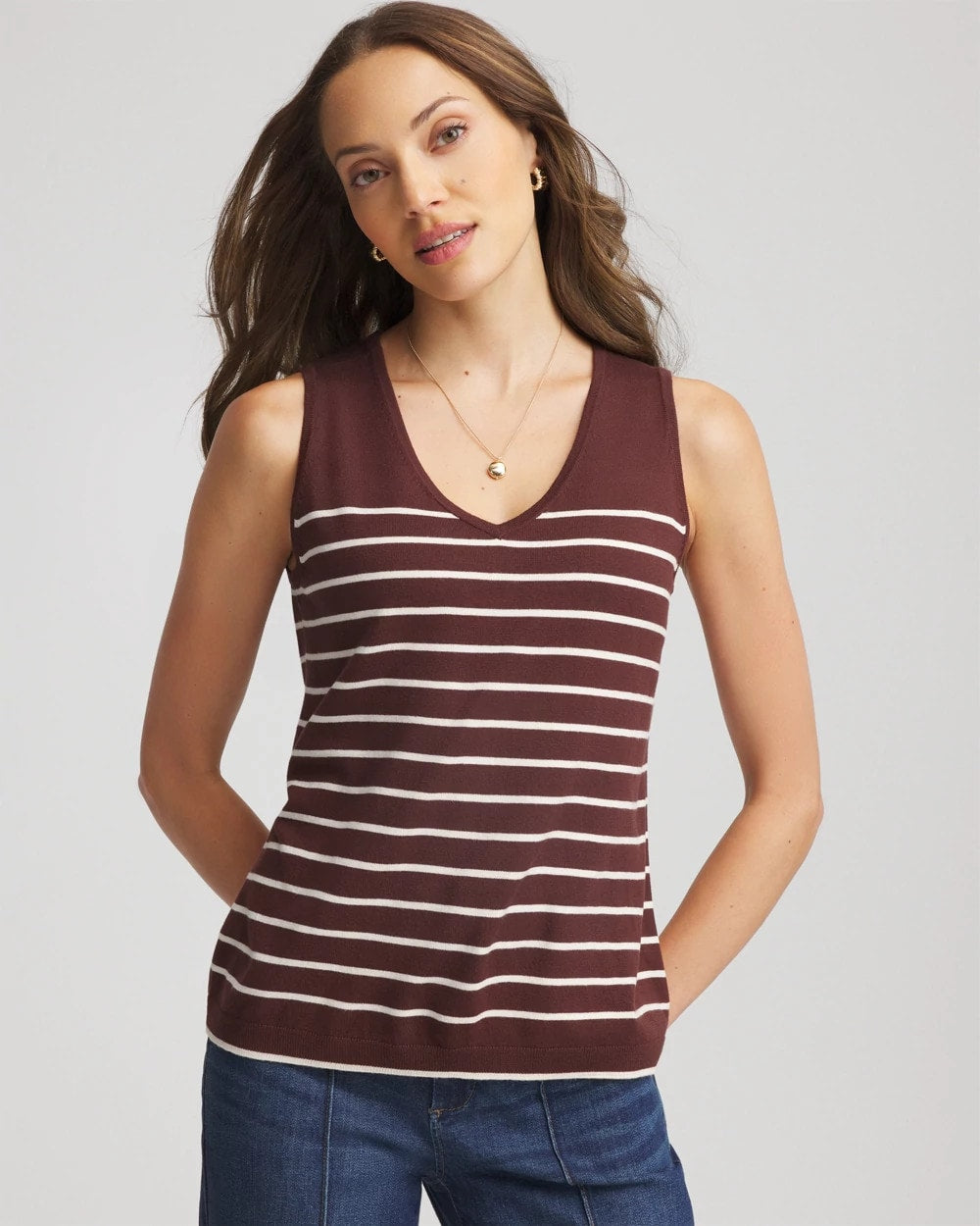 Ella Striped Sweater Tank Cacao - Chico's