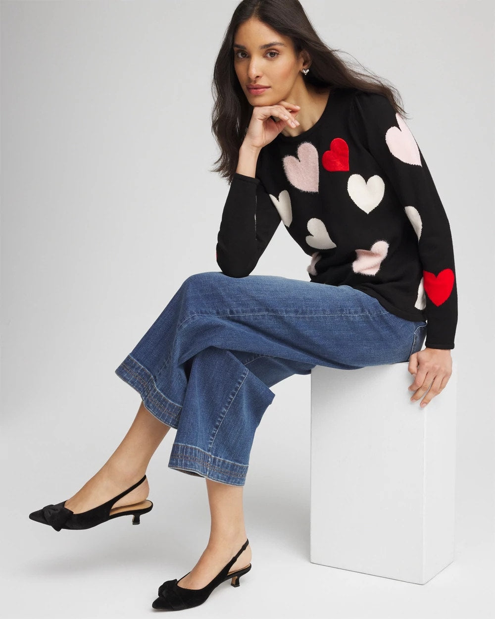 V-Day Multi-Heart Pullover Black - Chico's