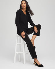 Embellished V-Neck Pullover Sweater Black - Chico's