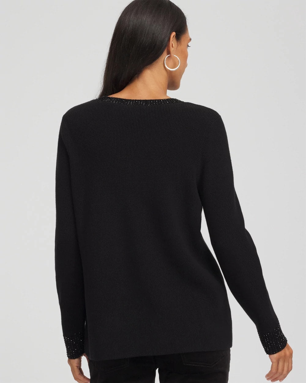 Embellished V-Neck Pullover Sweater Black - Chico's