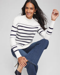 Striped Relaxed Mockneck Pullover Ecru - Chico's