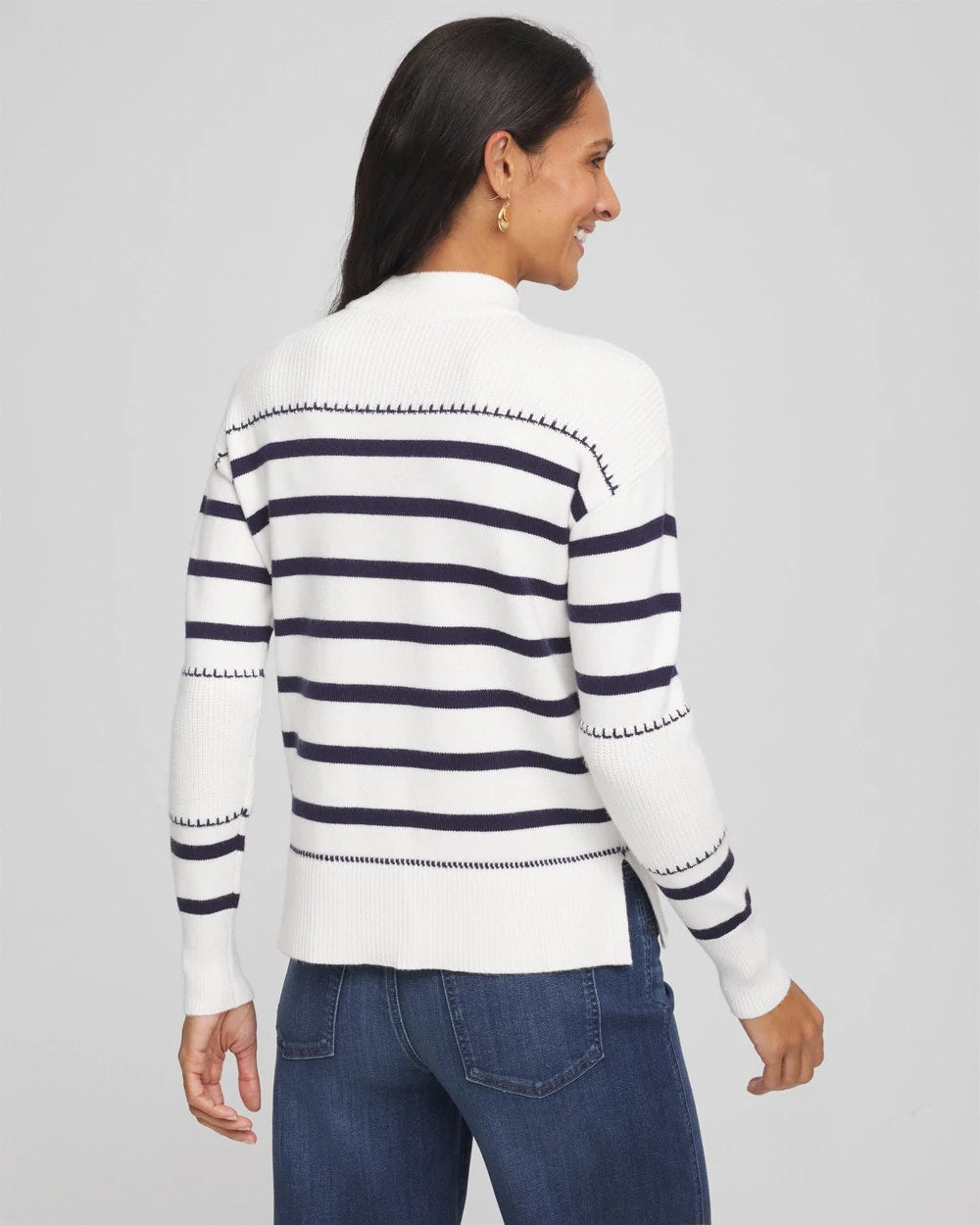 Striped Relaxed Mockneck Pullover Ecru - Chico's