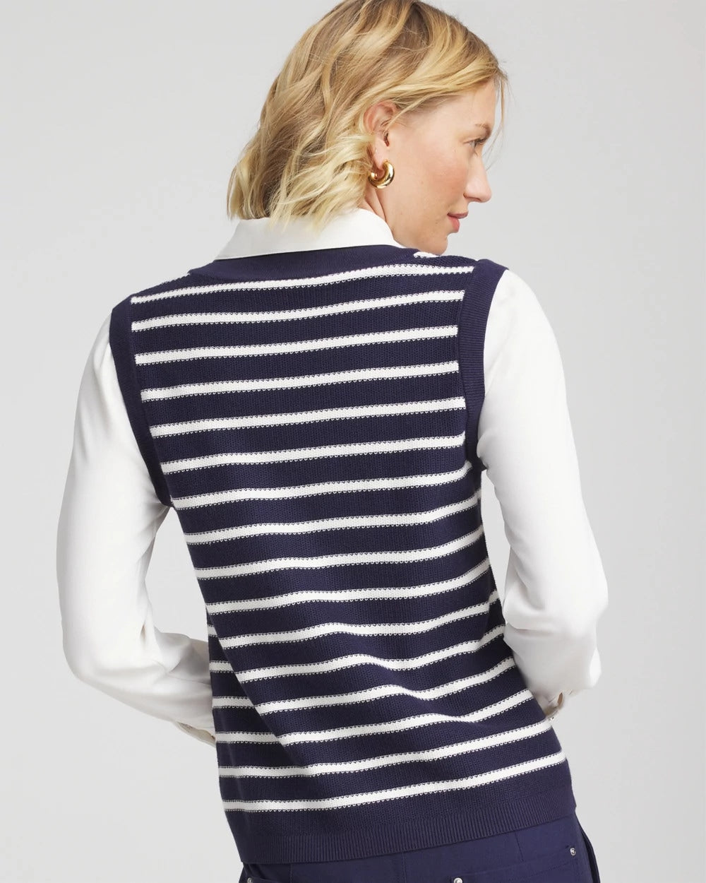 Striped V-Neck 2 in 1 Sweater Vest Passport Blue - Chico's